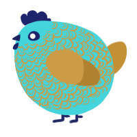 A aqua and gold chicken with a double-lace pattern