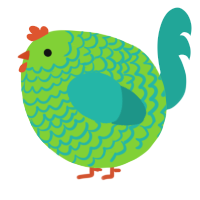 A grass and turquoise chicken with a lace pattern