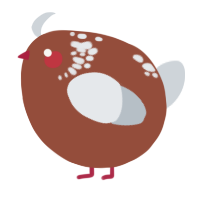 A russet and mist chicken with a neck-speckle pattern