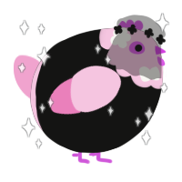 A black and pink chicken with a head pattern