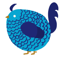 A cerulean and navy chicken with a lace pattern