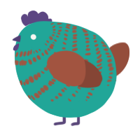 A turquoise and russet chicken with a bar pattern