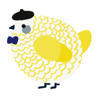A white and yellow chicken with a lace pattern