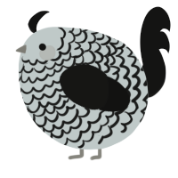 A silver and black chicken with a lace pattern