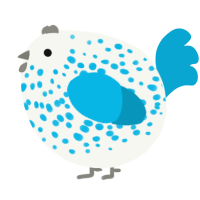 A white and cerulean chicken with a speckle pattern