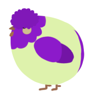 A apple and violet chicken with a head pattern