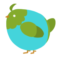 A aqua and chartreuse chicken with a head pattern