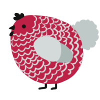 A crimson and silver chicken with a lace pattern