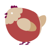 A red and beige chicken with a head pattern
