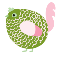 A chartreuse and rose chicken with a lace pattern