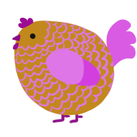 A ochre and orchid chicken with a lace pattern
