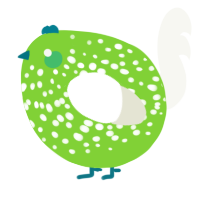 A grass and white chicken with a speckle pattern
