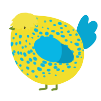 A yellow and cerulean chicken with a speckle pattern