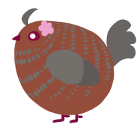 A russet and grey chicken with a bar pattern