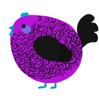 A amethyst and black chicken with a double-lace pattern