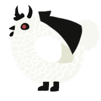 A white chicken with a lace pattern