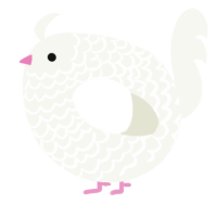 A white chicken with a lace pattern