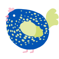 A ultramarine and lemon chicken with a speckle pattern