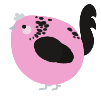 A pink and sable chicken with a neck-speckle pattern