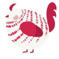 A white and crimson chicken with a bar pattern