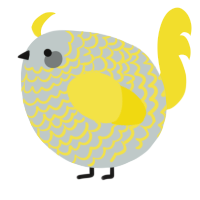 A silver and yellow chicken with a lace pattern