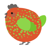 A vermilion and grass chicken with a speckle pattern