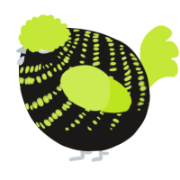 A sable and lime chicken with a bar pattern