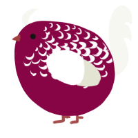 A maroon and white chicken with a half-lace pattern