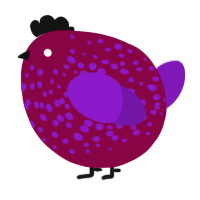 A maroon and violet chicken with a speckle pattern