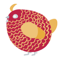 A crimson and honey chicken with a lace pattern