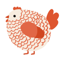 A cream and vermilion chicken with a lace pattern