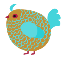 A gold and aqua chicken with a lace pattern