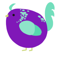 A violet and mint chicken with a neck-speckle pattern