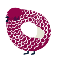 A maroon and white chicken with a lace pattern
