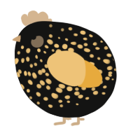 A black and honey chicken with a speckle pattern