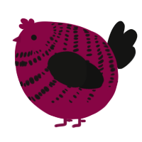 A maroon and black chicken with a bar pattern