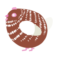 A russet and white chicken with a bar pattern