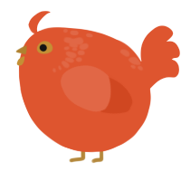 A vermilion chicken with a neck-speckle pattern