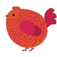 A vermilion and crimson chicken with a lace pattern