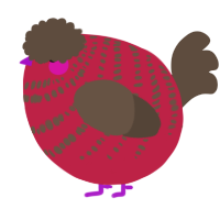 A crimson and bark chicken with a bar pattern