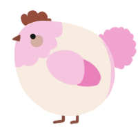 A cream and pink chicken with a head pattern