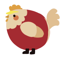 A crimson and beige chicken with a head pattern