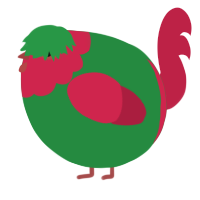 A viridian and crimson chicken with a head pattern