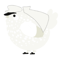 A white chicken with a speckle pattern