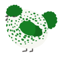 A white and leaf chicken with a speckle pattern