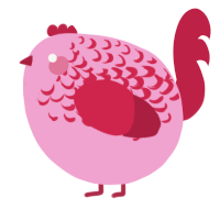A pink and crimson chicken with a half-lace pattern
