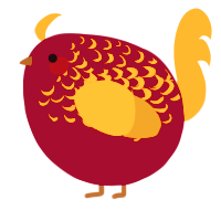 A maroon and gold chicken with a half-lace pattern