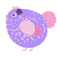 A lilac and pink chicken with a speckle pattern