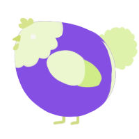 A blurple and apple chicken with a head pattern