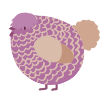 A amethyst and vermilion chicken with a lace pattern